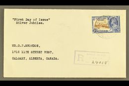 1935 3d Silver Jubilee, SG 38, Fine Used On Reg FDC To Canada, Tied By GILBERT & ELLICE ISLANDS / COLONY Double Ring Cds - Islas Gilbert Y Ellice (...-1979)