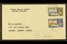 1935 SILVER JUBILEE FDC. 1d And 3d Silver Jubilee, SG 36 And 38, Fine Used On Reg FDC To Canada, Tied By GILBERT & ELLIC - Gilbert & Ellice Islands (...-1979)