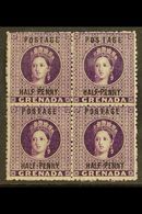 1881 ½d Deep Mauve, Variety "No Hyphen", SG 21d, In Block Of 4 With 3 Normals, Superb Mint. For More Images, Please Visi - Grenada (...-1974)