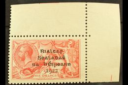 1922 DOLLARD SEAHORSE 5s Rose Carmine, SG 19, On Pseudo-laid Paper, Very Fine Mint Upper Right Corner Example, Stamp Nev - Altri & Non Classificati