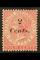 1883 2c On 4c Rose, SG 61, Very Fine And Fresh Mint, Large Part Og. For More Images, Please Visit Http://www.sandafayre. - Straits Settlements