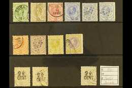 CURACAO 1873-1891 FINE USED SELECTION On A Stock Card, Inc 1873-89 King Vals To 2.50g Inc 3c, 10c (x3 Shades/perf Types) - Other & Unclassified