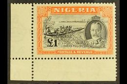 1936 KGV £1 Black And Orange "Canoe Pulling", SG 45, Very Fine Mint Corner Marginal Example. For More Images, Please Vis - Nigeria (...-1960)