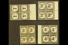 POSTAGE DUES 1929-52 Set On Ordinary Paper, BLOCKS OF 4, SG D1/4, 1d Tone Spot, 3d Slightly Toned Paper, Otherwise Very  - Rhodésie Du Nord (...-1963)