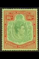 1938 10s Bluish Green And Brown- Red Ordinary Paper, SG 142a, Very Fine Mint. Scarce. For More Images, Please Visit Http - Nyasaland (1907-1953)