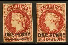 1863 1d Lake  Type A  And B, Attractive Mint Examples With Four Margins, With A Crease Or Tiny Thin. (2) For More Images - Saint Helena Island