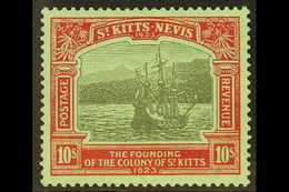1923 10s Black & Red/emerald "Mount Misery, SG 58, Very Fine Mint For More Images, Please Visit Http://www.sandafayre.co - St.Kitts En Nevis ( 1983-...)