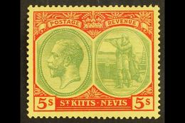 1929 5s Green And Red/yellow, SG 47c, Very Fine Mint. For More Images, Please Visit Http://www.sandafayre.com/itemdetail - St.Kitts Und Nevis ( 1983-...)