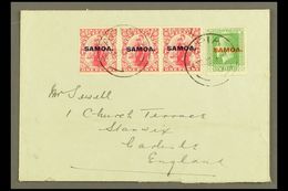 1922 Small, Plain Cover To England, Sent 3½d Rate, Franked 1d In A Strip Of 3 & KGV ½d , SG 116, 134, Apia 14.11.22 Post - Samoa