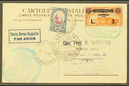 1933 10c Plus 3L On 50c Zeppelin Used On Card To Torino, Tied By Green Rep. S. Marino (Citta) Cachet In Green With Blue  - Autres & Non Classés