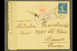 1917 (2 Nov) Censored Cover From Corfu Addressed To Switzerland, Bearing France 25c Stamp Tied By Serbian Cyrillic Cds C - Serbien