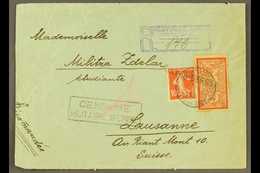 1918 (5 Jan) Registered Censored Cover From Corfu Addressed To Switzerland, Bearing France 10c & 40c Stamps Tied By Serb - Serbien