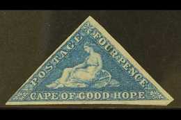 CAPE OF GOOD HOPE 1855-63 4d Blue Triangular, SG 6a, Mint Without Gum With 3 Clear To Large Margins, Thin Under "UR", Si - Sin Clasificación