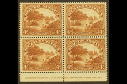 1927-30 4d Brown, Perf.14 X 13½, Imprint Block Of 4, SG 35c, One Slightly Toned Perf At Top, Otherwise Very Fine Mint. F - Non Classificati