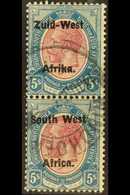 1923 5s Purple & Overprint 10mm Between Lines, SG 13, Fine Cds Used Vertical Pair. (2 Stamps) For More Images, Please Vi - South West Africa (1923-1990)