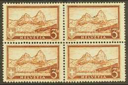 1928-31 3f Red-brown, "The Mythen" Mountain, SG 335, Zumstein 177, Fine Mint Block Of Four, Lower Pair Never Hinged Mint - Sonstige & Ohne Zuordnung