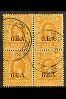 1922 10c Orange "G.E.A." Overprint, SG 73, Used BLOCK Of 4 Cancelled By Two "Daressalam" Cds's, Fresh. (4 Stamps) For Mo - Tanganyika (...-1932)