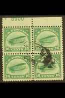 1918 AIR 16c Green "Curtiss Jenny", Sc C2, Fine Used Upper Marginal BLOCK OF FOUR With Plate Number. For More Images, Pl - Other & Unclassified