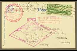 1930 65c Green Graf Zeppelin Stamp Tied To Ppc To Germany Tied By Lakehurst "Flag" Cancel With Violet "First Europe Pan  - Sonstige & Ohne Zuordnung
