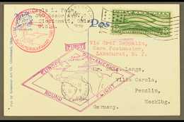 1930 65c Green Graf Zeppelin Stamp Tied To Ppc To Germany Tied By Lakehurst "Flag" Cancel With Violet "First Europe Pan  - Other & Unclassified