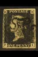 1d Black SG 2, Plate 8, Check Letters "P - I", Used With 3 Margins & Small Corner Crease (1 Stamp) For More Images, Plea - Unclassified