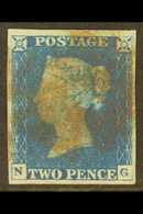 1840 2d Blue, Plate 1 Lettered "NG", Fine Used With Four Good Margins, And Light  Maltese Cross In Red. For More Images, - Sonstige & Ohne Zuordnung