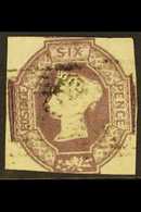 1847-54 6d Purple With "INVERTED & REVERSED" Watermark, SG 60wk, 3 Clear Margins, Into At Base. Cat £1000 For More Image - Sonstige & Ohne Zuordnung