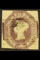 1847-54 6d Purple With "INVERTED & REVERSED" Watermark, SG 60wk, 3 Clear Margins, Into At Base. Cat £1000 For More Image - Andere & Zonder Classificatie