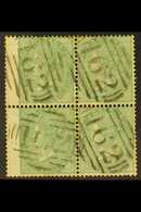 1855-57 1s Green, No Corner Letters, SG 72, A Fine Used BLOCK OF FOUR With Wing Margin At Left, Cancelled By Neat "162"  - Autres & Non Classés