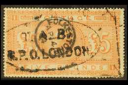 1867-83 £5 Orange On White Paper, SG 137, Used, Skillful Repair & Perforation Faults At Lower Right Edge. Cat £4750 For  - Sonstige & Ohne Zuordnung