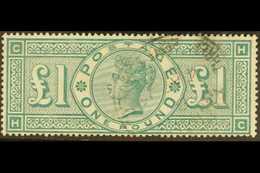 1887-92 £1 Green, Wmk Crowns, SG 212, Used With Single Light Registered Oval Pmk & Lovely Fresh Appearance, Cat £800 For - Sonstige & Ohne Zuordnung