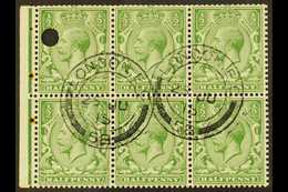 1912-24 ½d Green Complete BOOKLET PANE Of 6 Precancelled With Two "London E.C." Type I Postmarks, SG Spec NB6v, One Secu - Unclassified