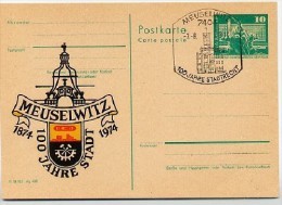 DDR P79-3-73 C3 Postkarte Privater Zudruck WAPPEN 100 J. Meuselwitz Sost. Rathaus 1974 - Cartes Postales Privées - Oblitérées