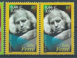 [20] Variétés : N° 3392 Léo Ferré Visage Gris Au Lieu De Vert-gris + Normal ** - Ungebraucht