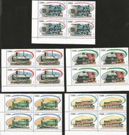 J) 2001 CUBA-CARIBE, OLD LOCOMOTIVES, RAILWAY, SET OF 5 BLOCK OF 4 MNH - Lettres & Documents