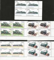 J) 1996 CUBA-CARIBE, STEAM LOCOMOTIVES, RAILWAY, SET OF 5 BLOCK OF 4 MNH - Brieven En Documenten