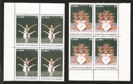 J) 2002 CUBA-CARIBE, 35TH ANNIVERSARY OF THE CAMAGUEY BALLET, SET OF 2 BLOCK OF 4 MNH - Storia Postale