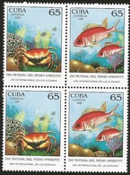 J) 1998 CUBA-CARIBE, WORLD ENVIRONMENT DAY, INTERNATIONAL YEAR OF THE OCEANS, FISHES, CRAB, BLOCK OF 4 MNH - Brieven En Documenten
