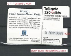 VARIÉTÉS FRANCE TÉLÉCARTE 07 / 93 PEUGEOT 24 HEURES DU MANS 92 ET 93  120 UNITE SO3 F404  UTILISÉE - Varietà