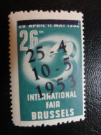 1953 Fair Bruxelles Surcharge On 1952 Stamp Vignette Poster Stamp Label Belgium - Erinnofilia [E]