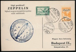 1931 Zeppelin Magyarorszagi Koerrepueles Level Alkalmi Belyegzessel Zeppelin 1P + 12f Bermentesitessel (16.000) - Autres & Non Classés