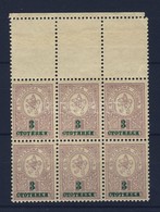 ** * 1916 Mi 107 Ivszeli Hatostoemb Feluel Ueres Mez?kkel, 3 Belyeg Postatiszta / Margin Block Of 6 With 3 Blank Fields  - Other & Unclassified