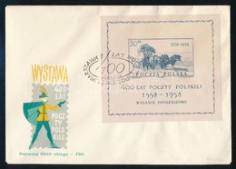 1958 400 Eves A Lengyel Posta Selyem Blokk Mi 22 FDC-n - Autres & Non Classés