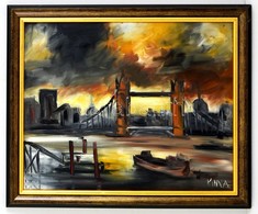 Vardombi Nagy Krisztian 'Kinva' (1976-): Tower Bridge. Olaj,farost, Jelzett, Keretben, 40*50 Cm - Otros & Sin Clasificación