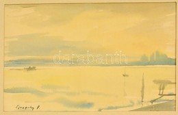 Olvashatatlan Jelzessel: Hajnal A Balatonon. Akvarell, Papir, Jelzett, 21*33 Cm - Otros & Sin Clasificación