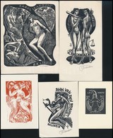 5 Db Erotikus Ex Libris, Magyar-kuelfoeldi Vegyesen, Fametszet, 5*4-12*10 Cm - Otros & Sin Clasificación