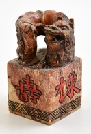 Kinai Pecsetnyomo, Faragott K?, Sarkany Figuraval / Chinese Seal Maker With Dragon, Carved Stone. 7 Cm - Autres & Non Classés