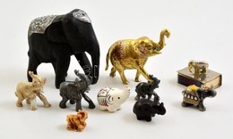10 Db Elefant Kis Figura, Fa,fem, M?anyag, Porcelan, M: 5-11 Cm - Autres & Non Classés