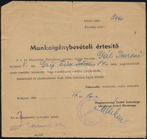 1944 A Magyarorszagi Zsidok Szoevetsege Ideiglenes Intez? Bizottsaganak Romeltakarito Munkara Szolo Munkaigenybeveteli E - Autres & Non Classés