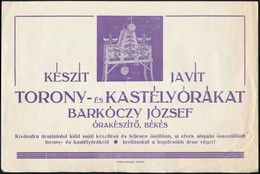 Cca 1920-1930 Bekes, Barkoczy Jozsef Torony- Es Kastelyorakeszit? Reklamos Szorolapja - Non Classificati
